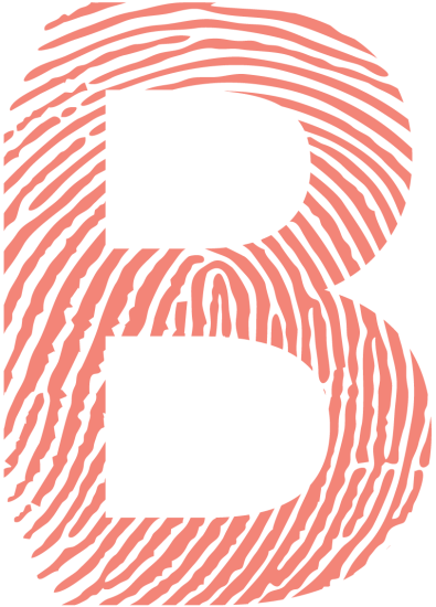 B met vingerafdruk rood