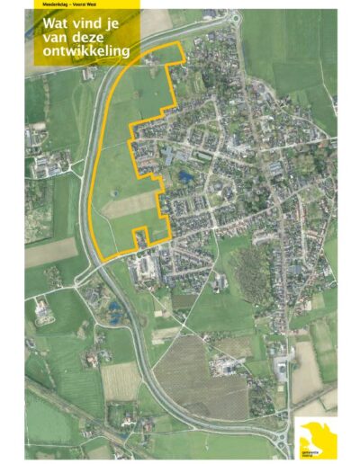 Luchtfoto van Gemeente Voorst met een geel omlijnd gebied, behorend tot ontwikkelingsproject Voorst-West