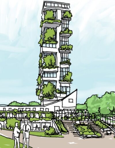 Geschetste impressie vanuit de hoofdentree van Terra Park Groningen